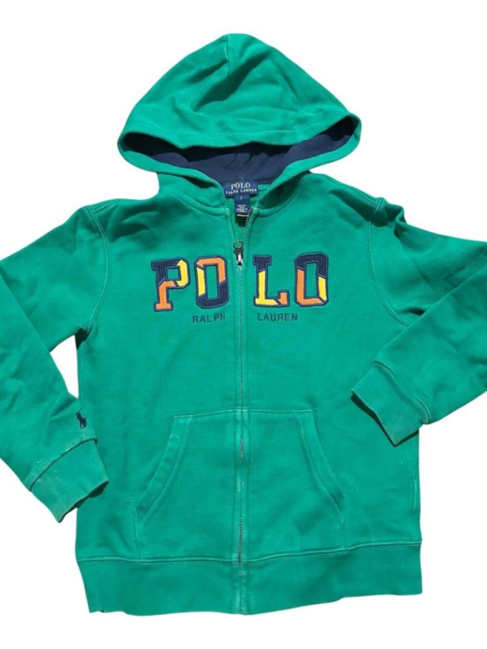 Polo Ralph Lauren Green Full Zip Hoodie Multicolor "POLO" Youth Size 7